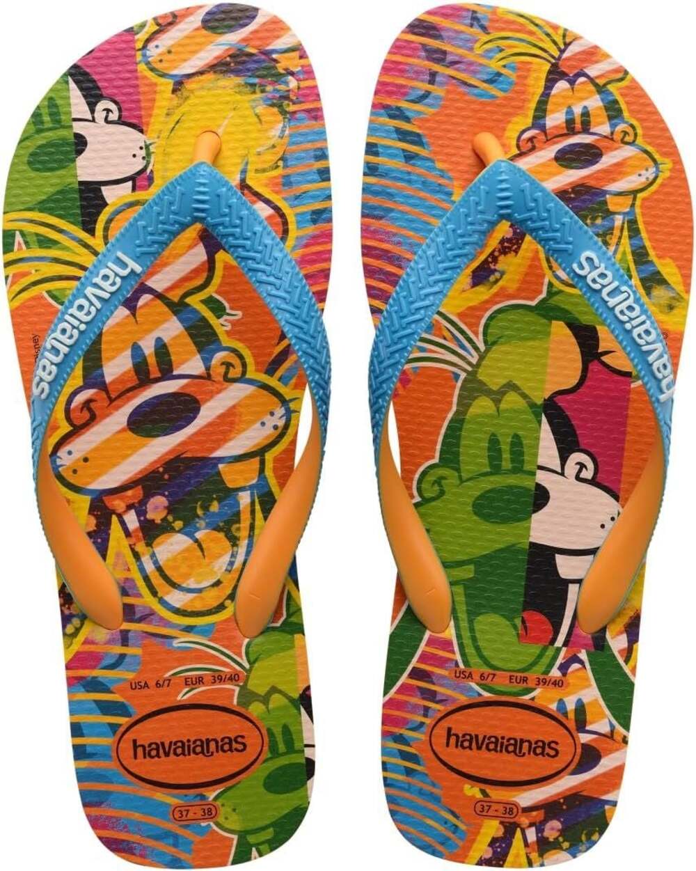 Havaianas Disney Goofy and Max Flip Flops Orange Citrus Size USA 9/10